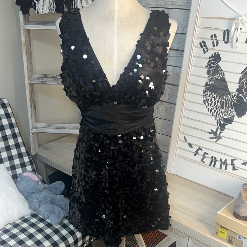 Black Sequin Mini Dress